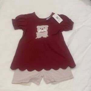Girls Maroon Bulldog Scalloped Shorts Set